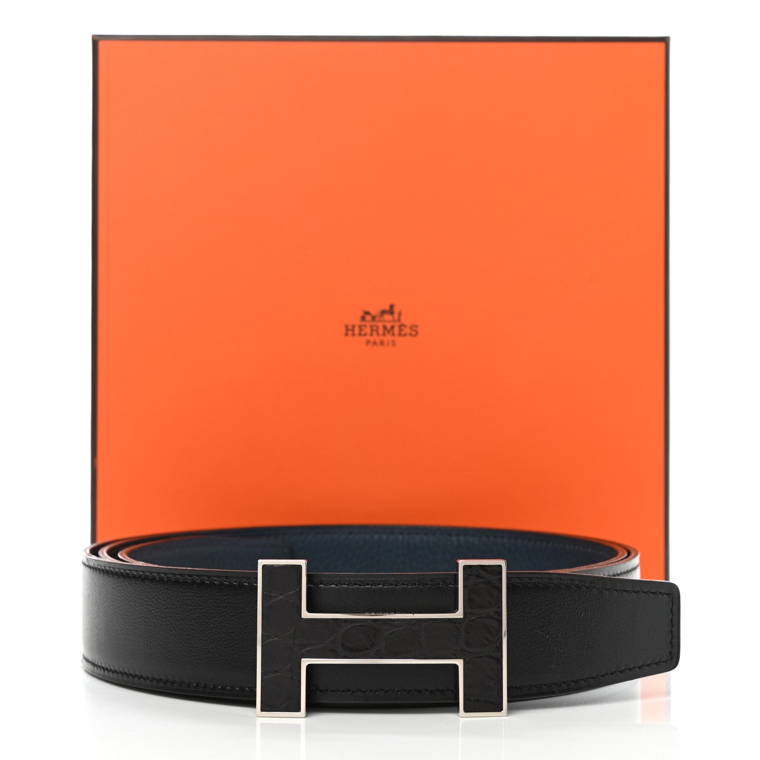 Hermes Box Togo Matte Alligator 32mm Quizz H Belt 110 Black Bleu De Prusse 6 of 6