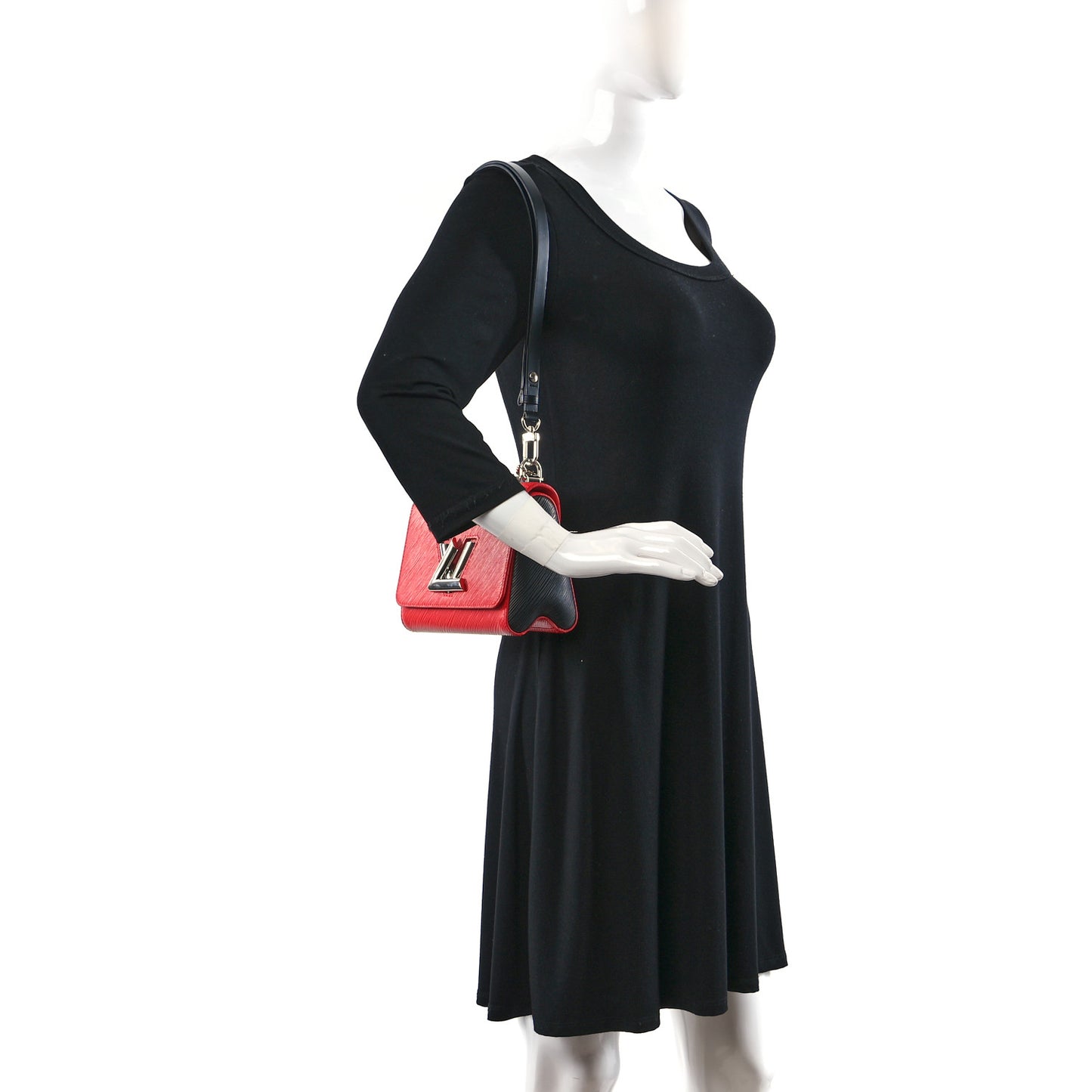 Epi Twist Bi-Color Love Lock Charm Shoulder Bag PM Red Black