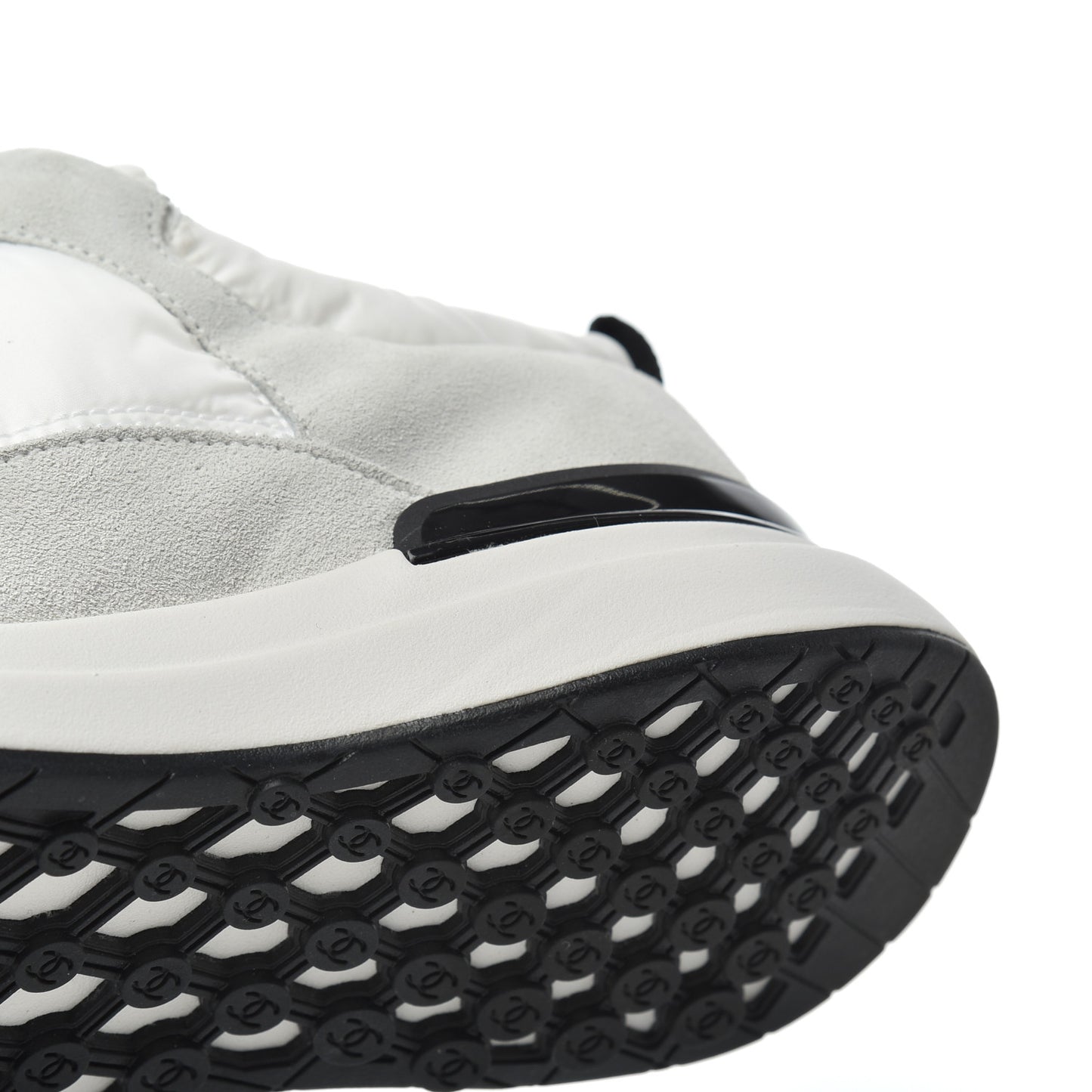 Nylon Suede Calfskin Womens CC Sneakers 36 Grey White
