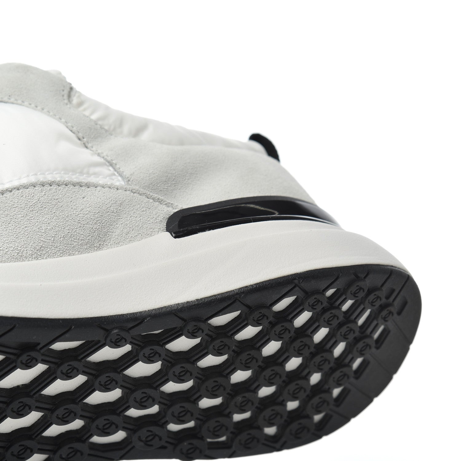Chanel Nylon Suede Calfskin Womens CC Sneakers 36 Grey White 12 of 16