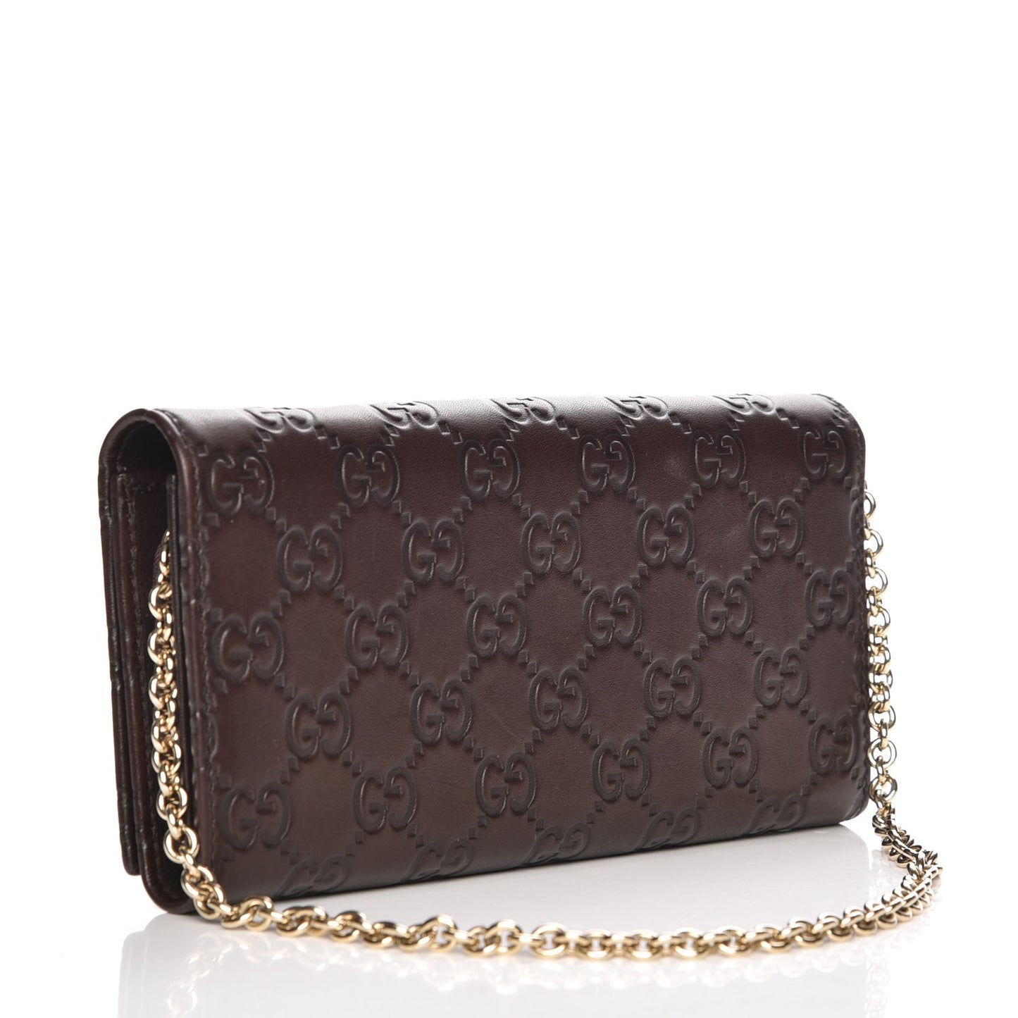 Guccissima Margaux Calfskin Metal Bar Chain Wallet Chocolate