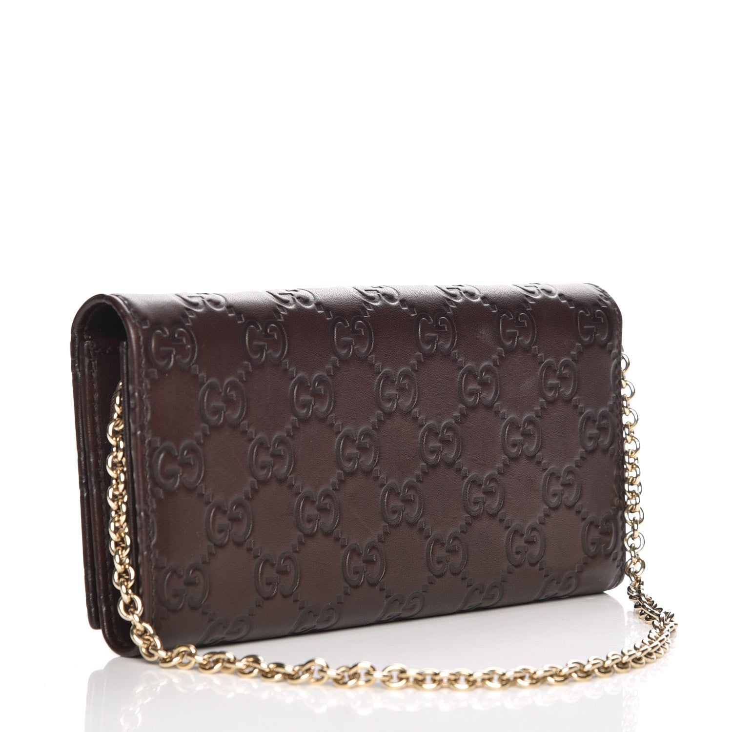 Gucci Guccissima Margaux Calfskin Metal Bar Chain Wallet Chocolate 3 of 9