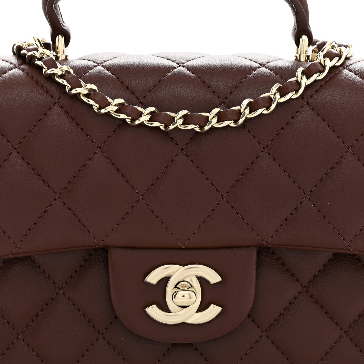 Chanel Lambskin Quilted Mini Top Handle Rectangular Flap Dark Brown 8 of 12