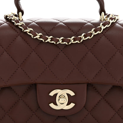 Chanel Lambskin Quilted Mini Top Handle Rectangular Flap Dark Brown 8 of 12