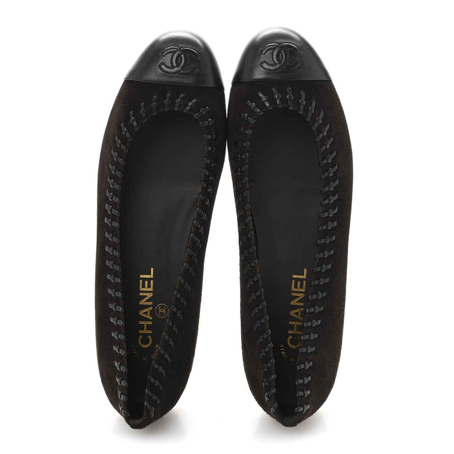 Suede Lambskin CC Cap Toe Stitched Flats 40 Brown