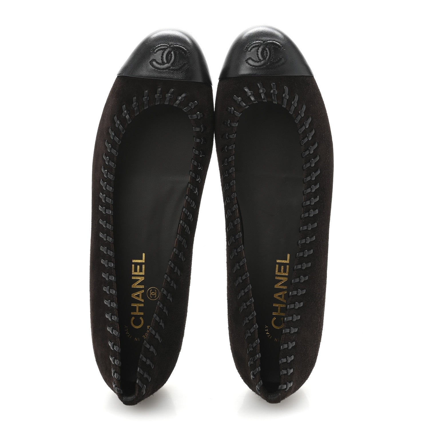 Chanel Suede Lambskin CC Cap Toe Stitched Flats 40 Brown 2 of 9