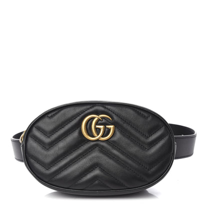 Gucci Calfskin Matelasse GG Marmont Belt Bag 75 30 Black 1 of 9