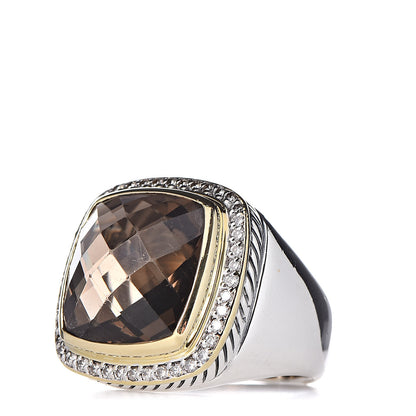 David Yurman Sterling Silver 18K Yellow Gold Diamond Smoky Quartz 14mm Albion Statement Ring 55 7.5 3 of 5