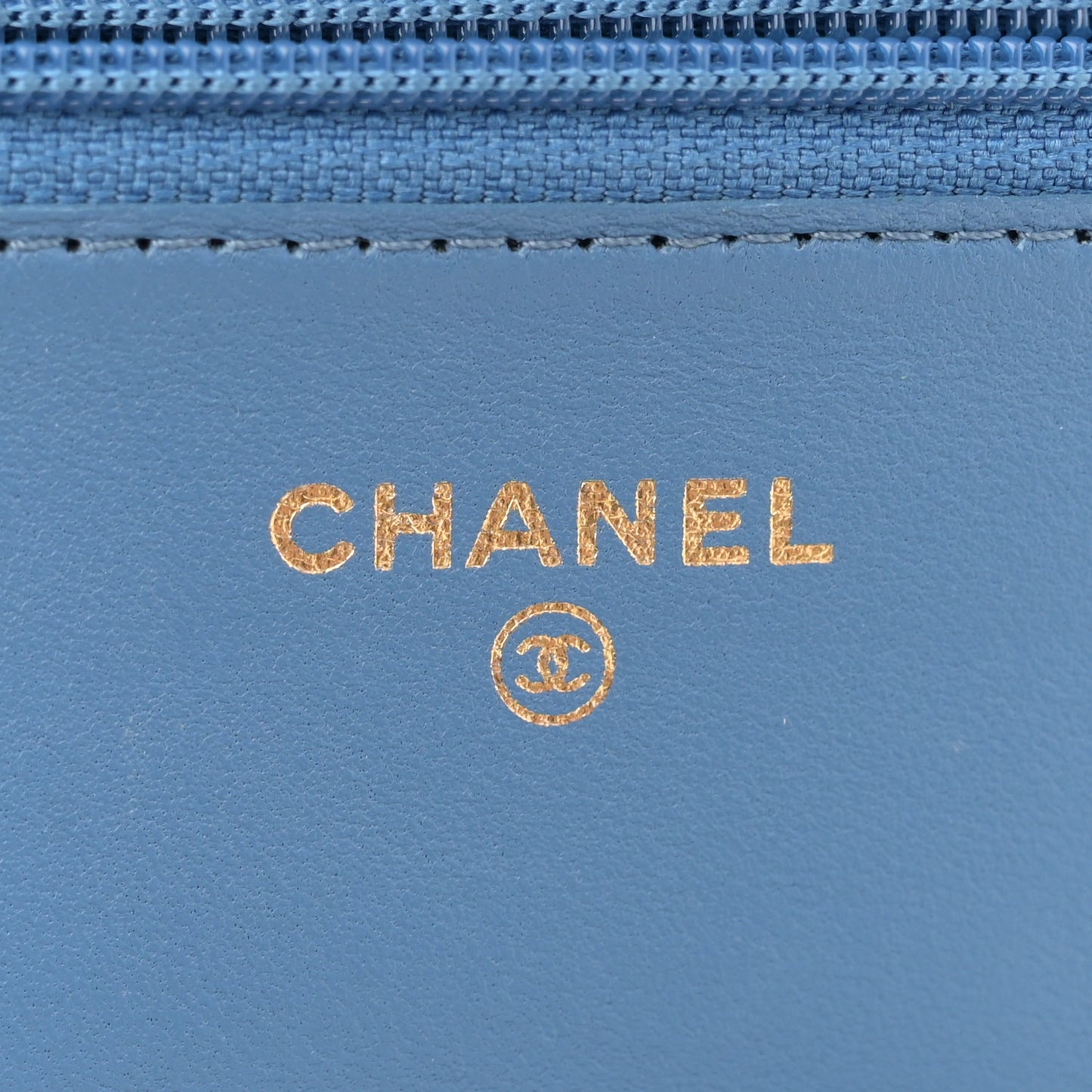 Lambskin Quilted Wallet On Chain WOC Light Blue