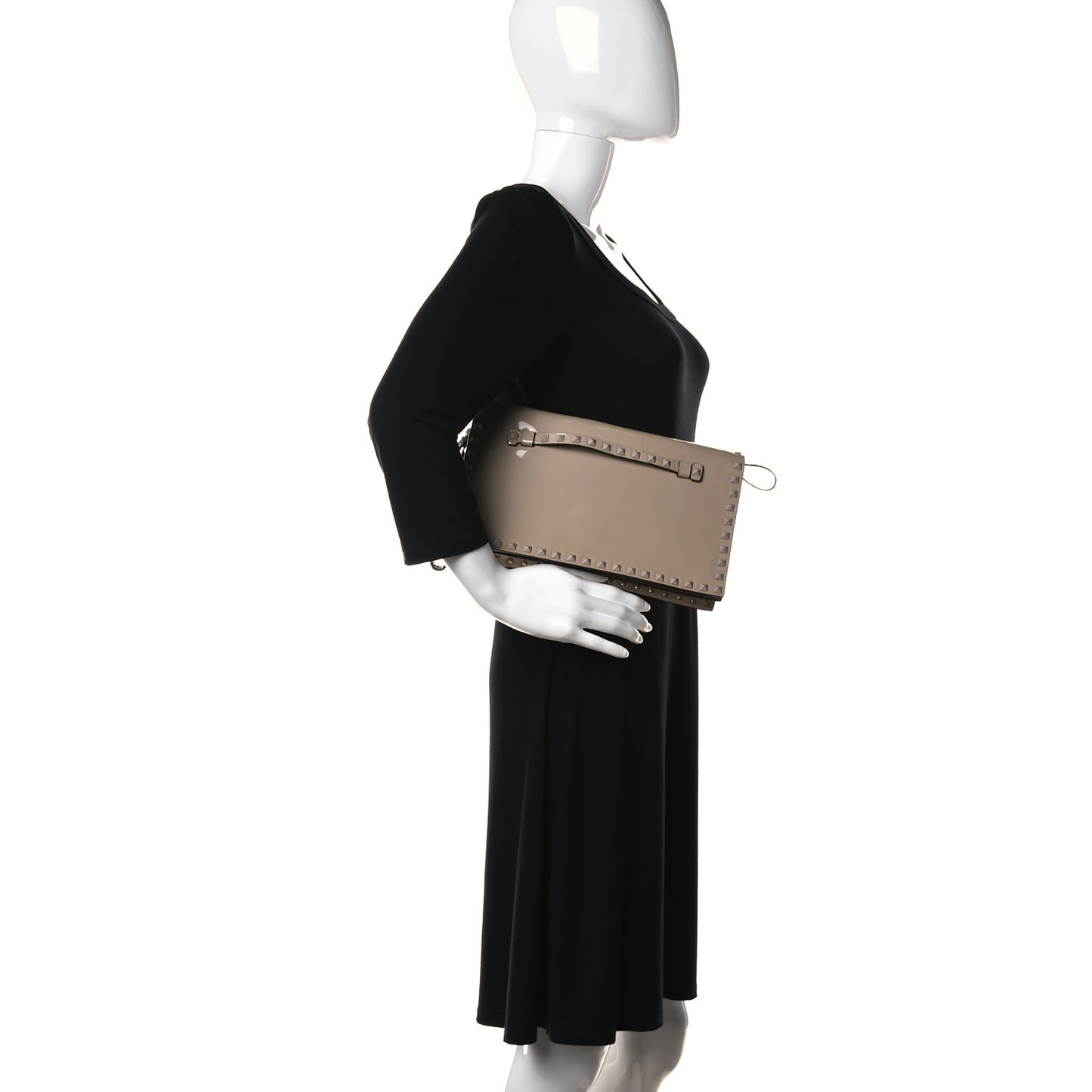 Patent Monochrome Rockstud Wristlet Clutch Alpaca