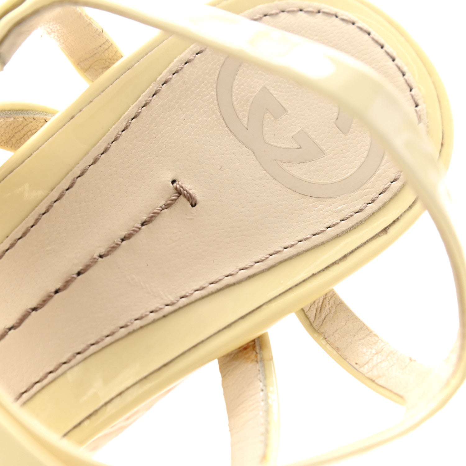 Gucci Patent Cork Striped Slingback Wedges 37.5 Beige 8 of 11