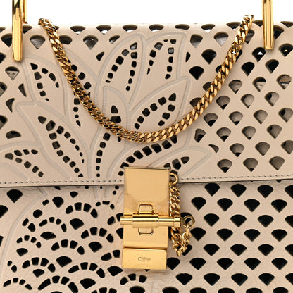 Chloe Calfskin Pineapple Perforated Drew Shoulder Bag Abstract White 8 of 10