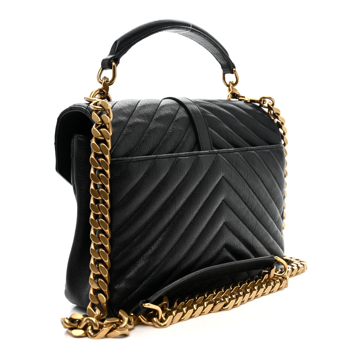 Saint Laurent Sheepskin Matelasse Chevron Monogram Medium College Bag Black 3 of 9