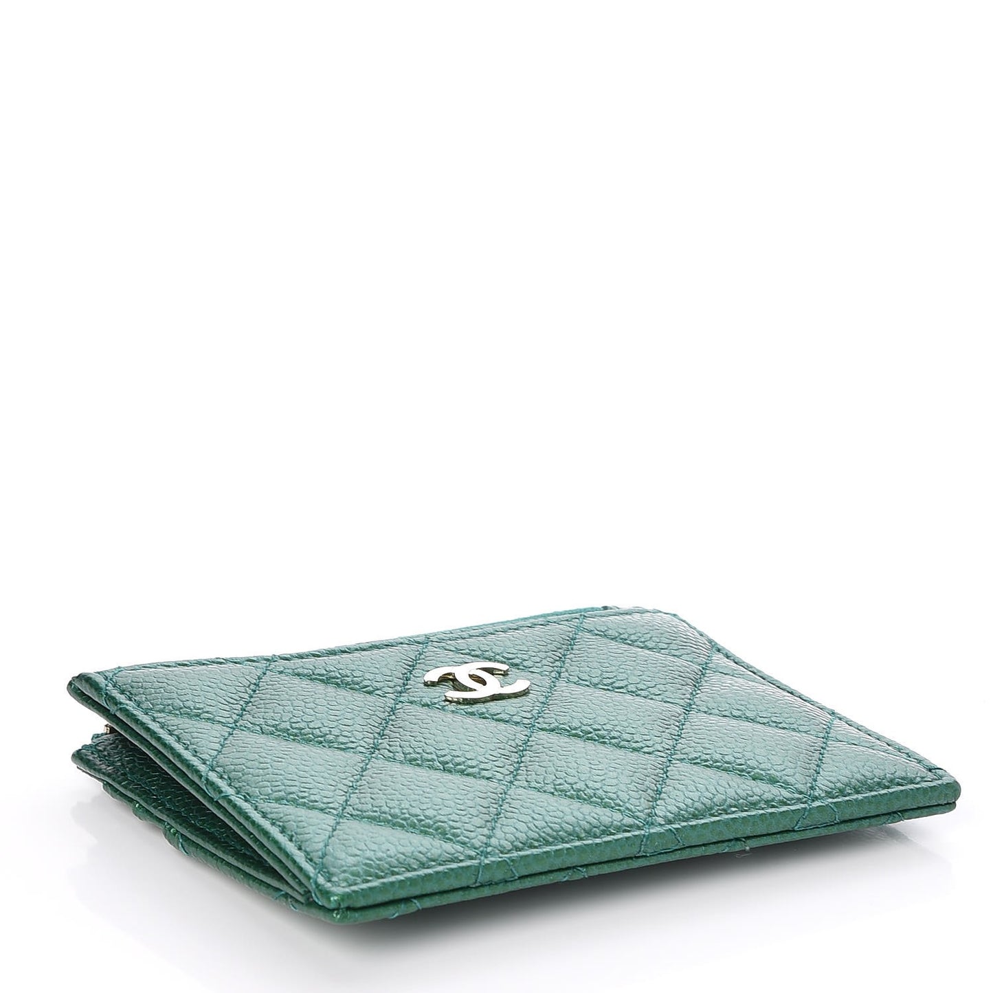 Metallic Caviar Quilted CC Zip Card Holder Green