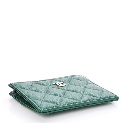 Chanel Metallic Caviar Quilted CC Zip Card Holder Green 4 of 8