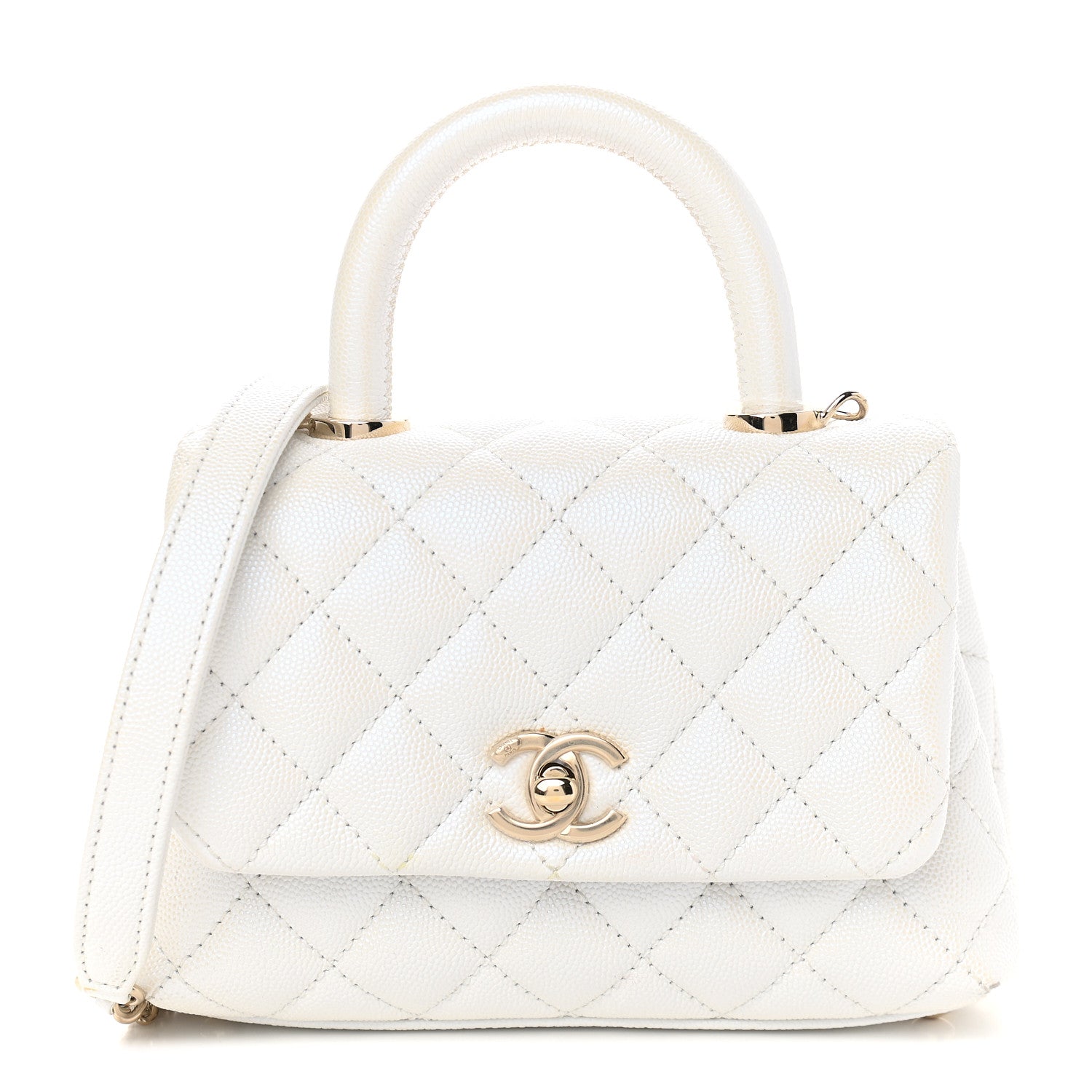 Chanel Iridescent Caviar Quilted Extra Mini Coco Handle Flap White 1 of 10