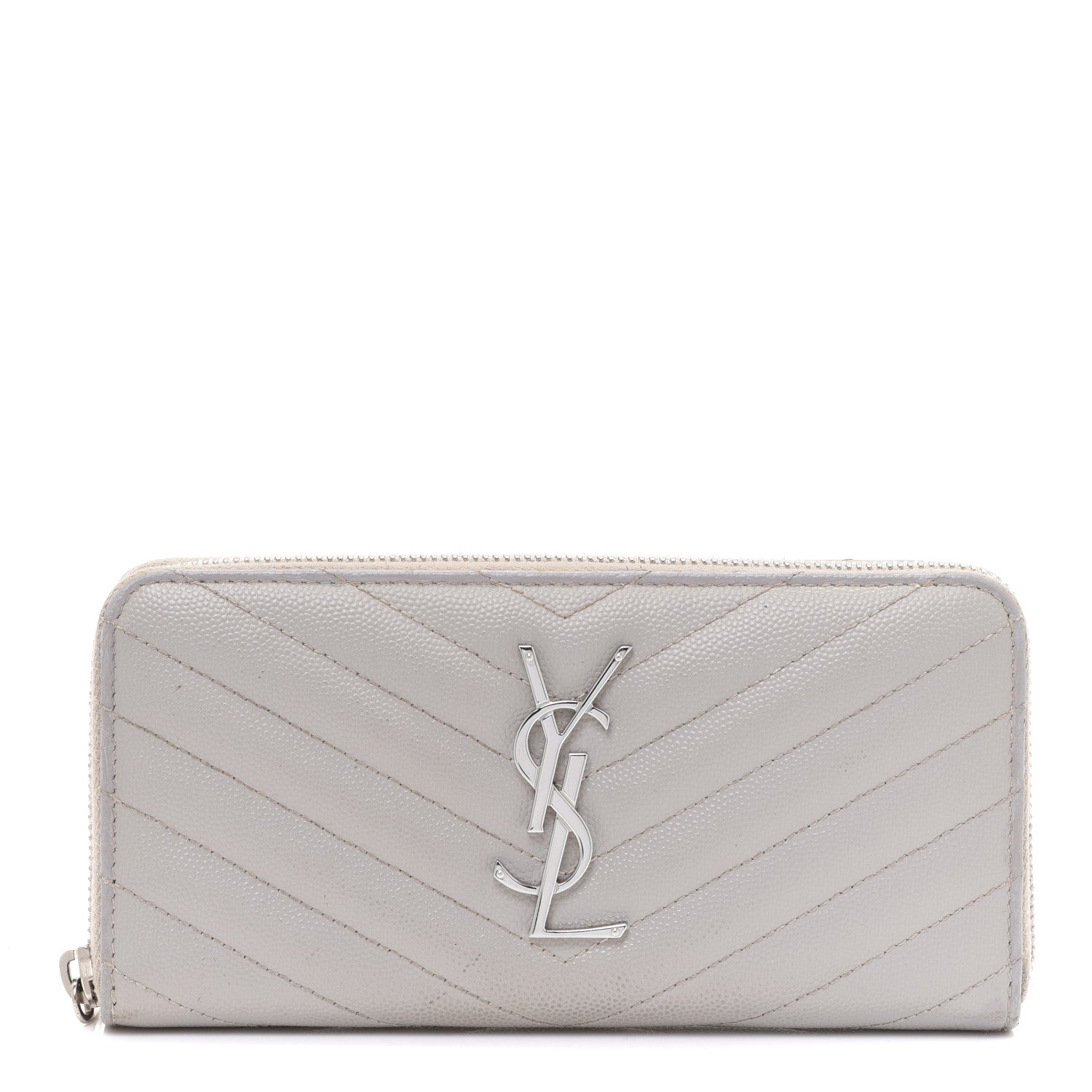 Saint Laurent Grain De Poudre Matelasse Chevron Monogram Zip Around Wallet Granite 1 of 10
