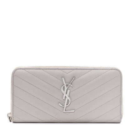 Saint Laurent Grain De Poudre Matelasse Chevron Monogram Zip Around Wallet Granite 1 of 10