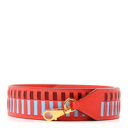 Hermes Epsom 40mm Tressage Shoulder Strap Capucine Celeste Rouge H 1 of 6