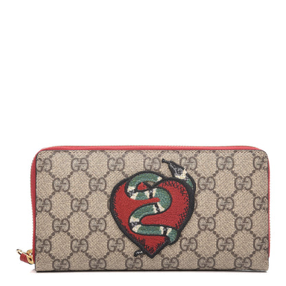 Gucci GG Supreme Monogram Kingsnake Heart Embroidered Zip Around Wallet Red 1 of 7