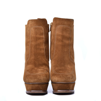 Saint Laurent Suede Shearling Booties 40 Ocre 2 of 10