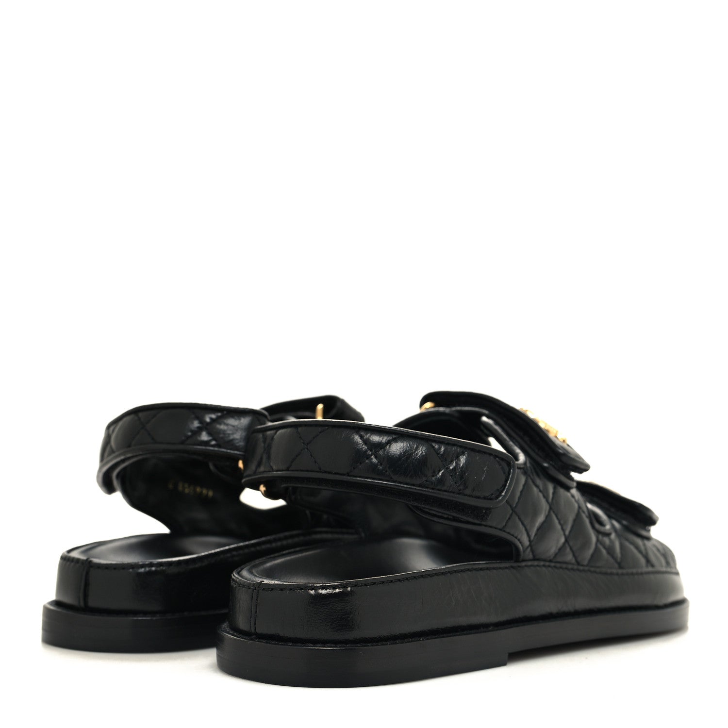 Chanel Shiny Calfskin Velcro Dad Sandals 38 Black 4 of 9