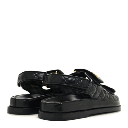 Chanel Shiny Calfskin Velcro Dad Sandals 38 Black 4 of 9