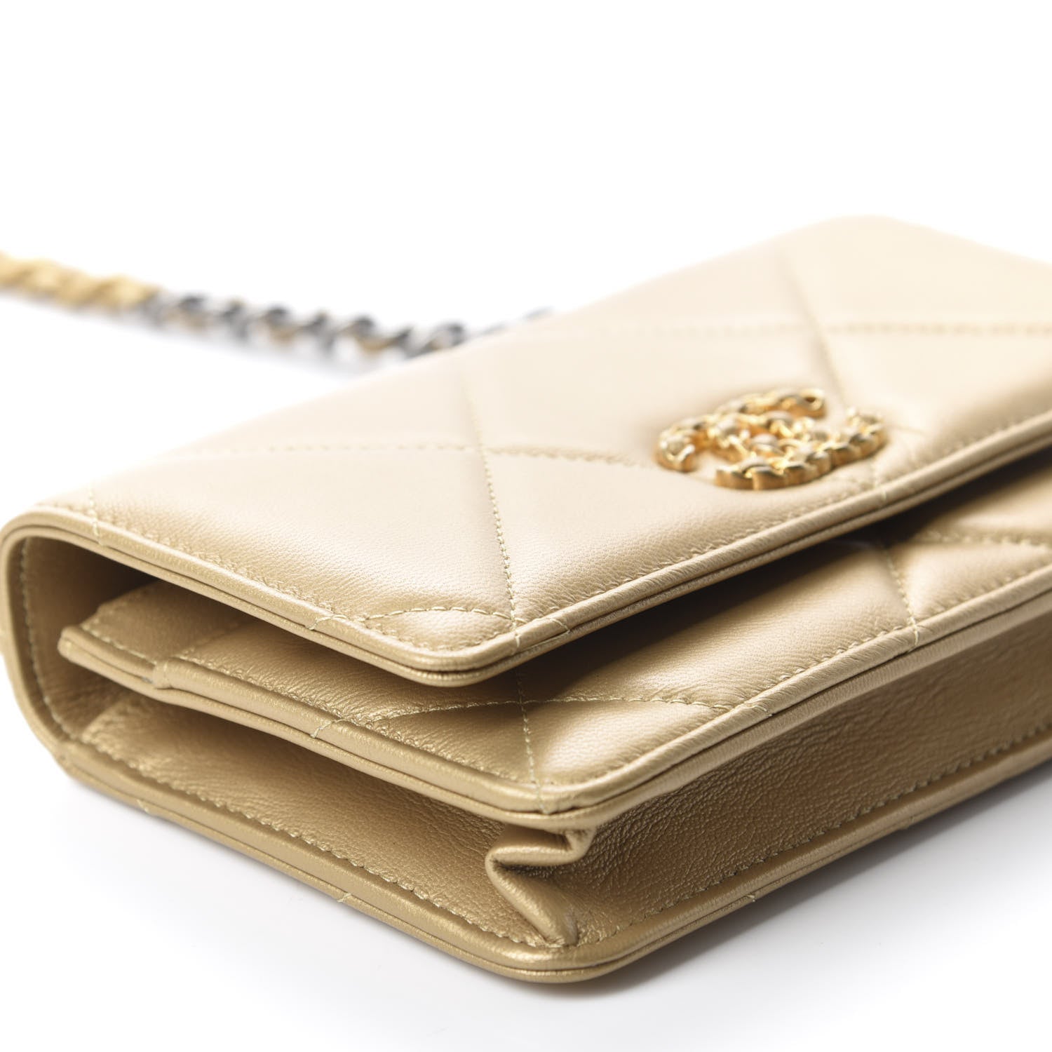 Chanel Metallic Goatskin Quilted 19 Wallet On Chain WOC Gold 6 of 15