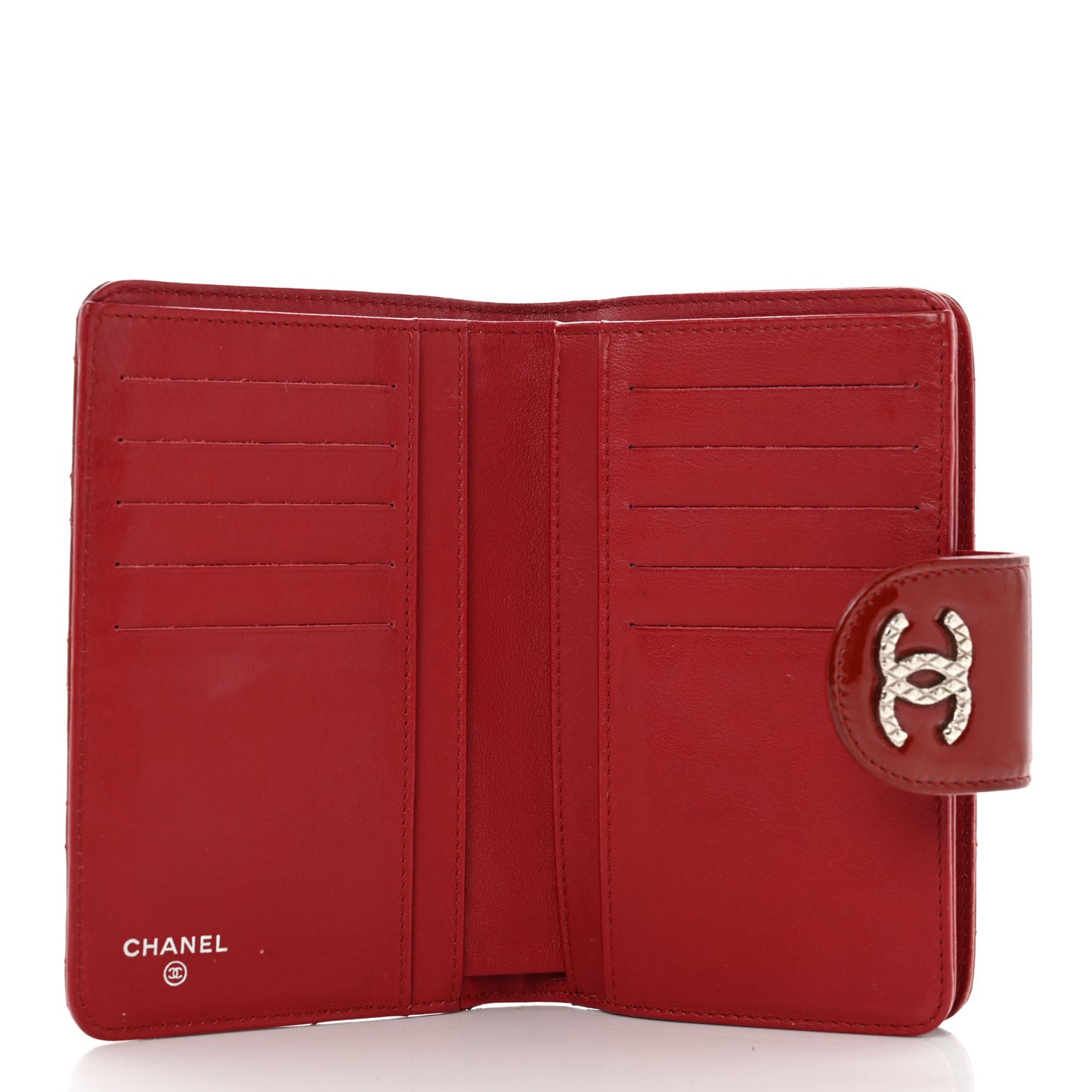 Patent Quilted Brilliant Zipped Pocket Wallet Dark Red