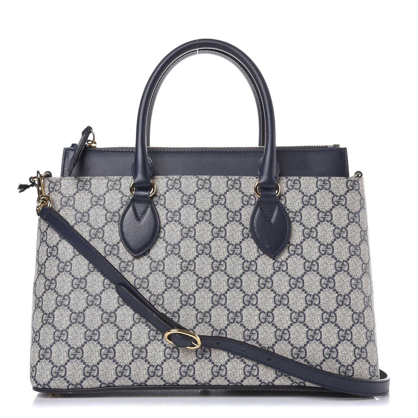 GG Supreme Monogram Small Zip Top Tote Beige Blue