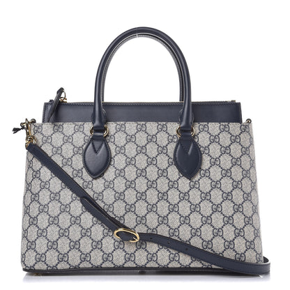 Gucci GG Supreme Monogram Small Zip Top Tote Beige Blue 1 of 10