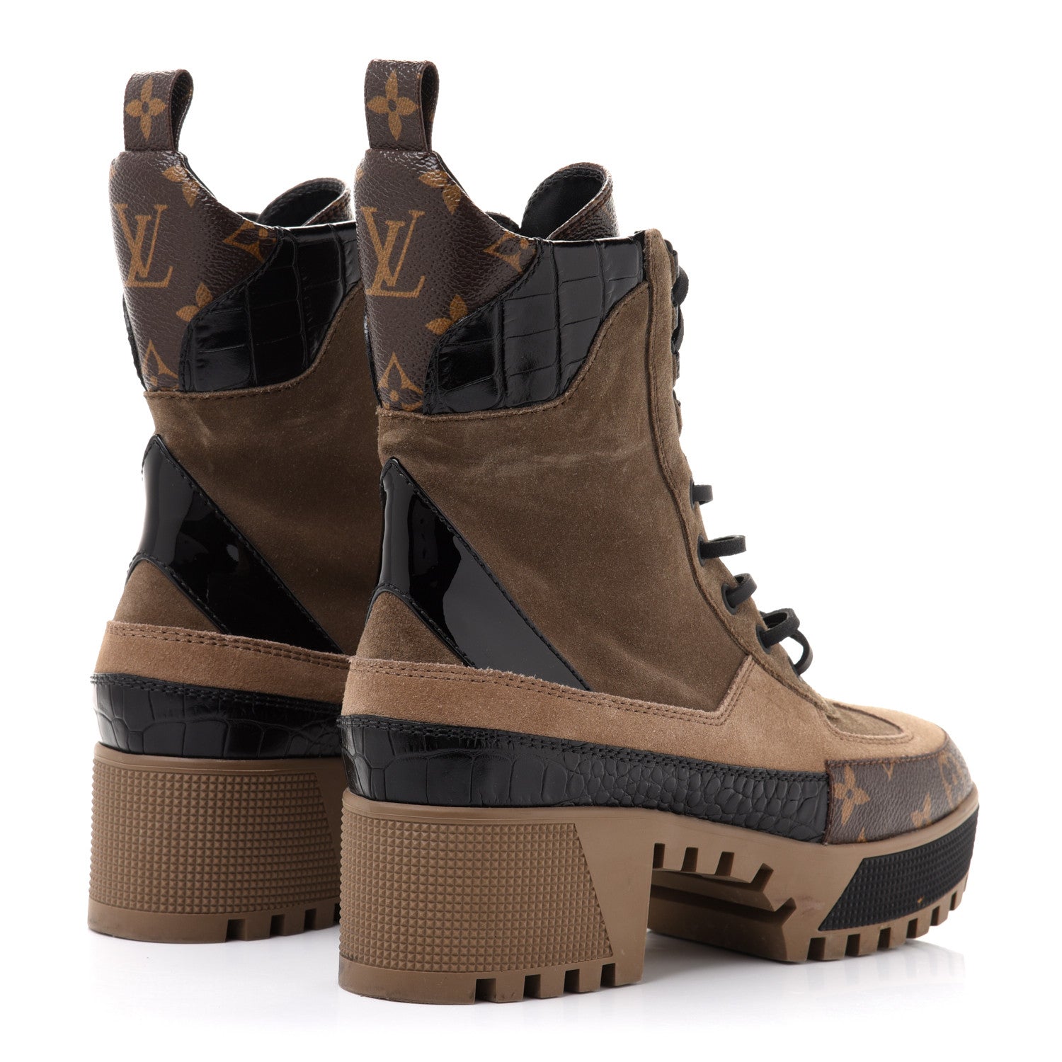 Louis Vuitton Suede Calfskin Monogram Laureate Platform Desert Boots 37 Taupe 4 of 9