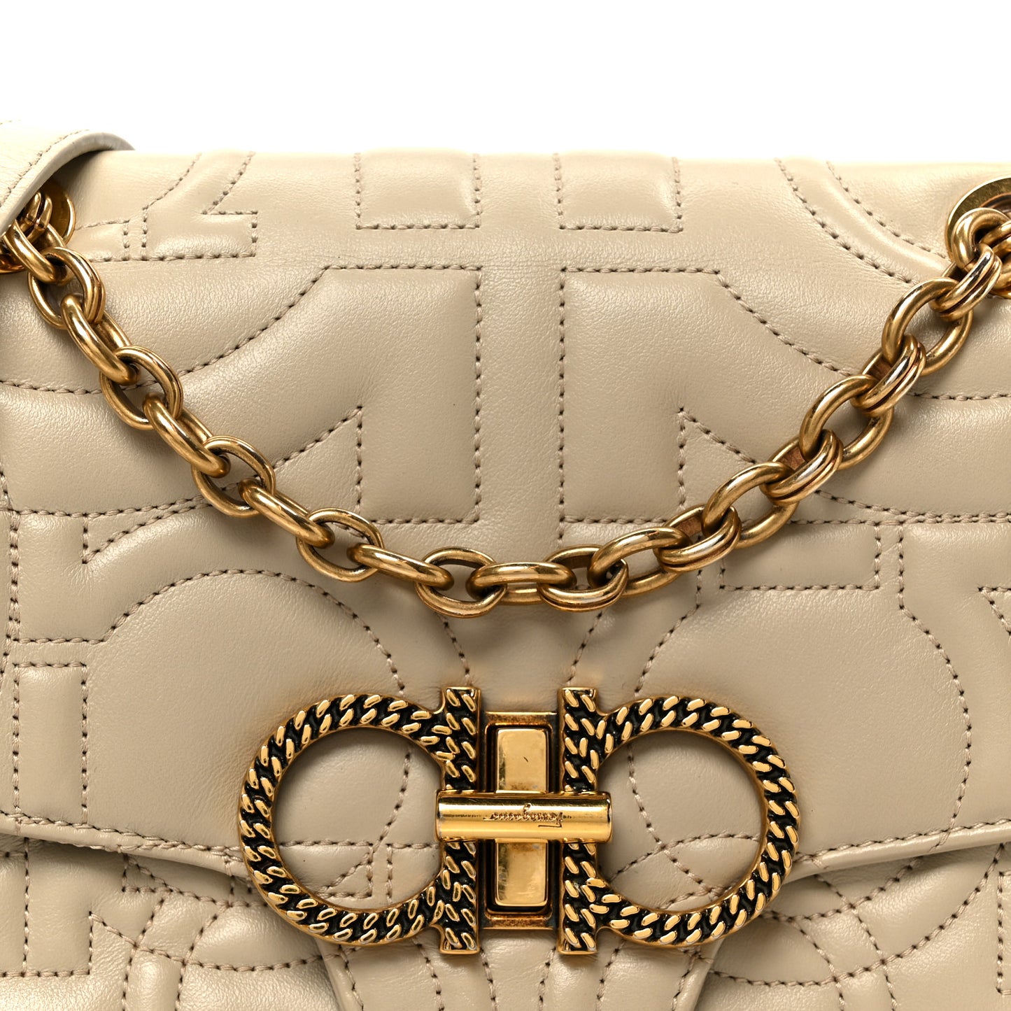 Calfskin Quilted Gancini Flap Bag Peony