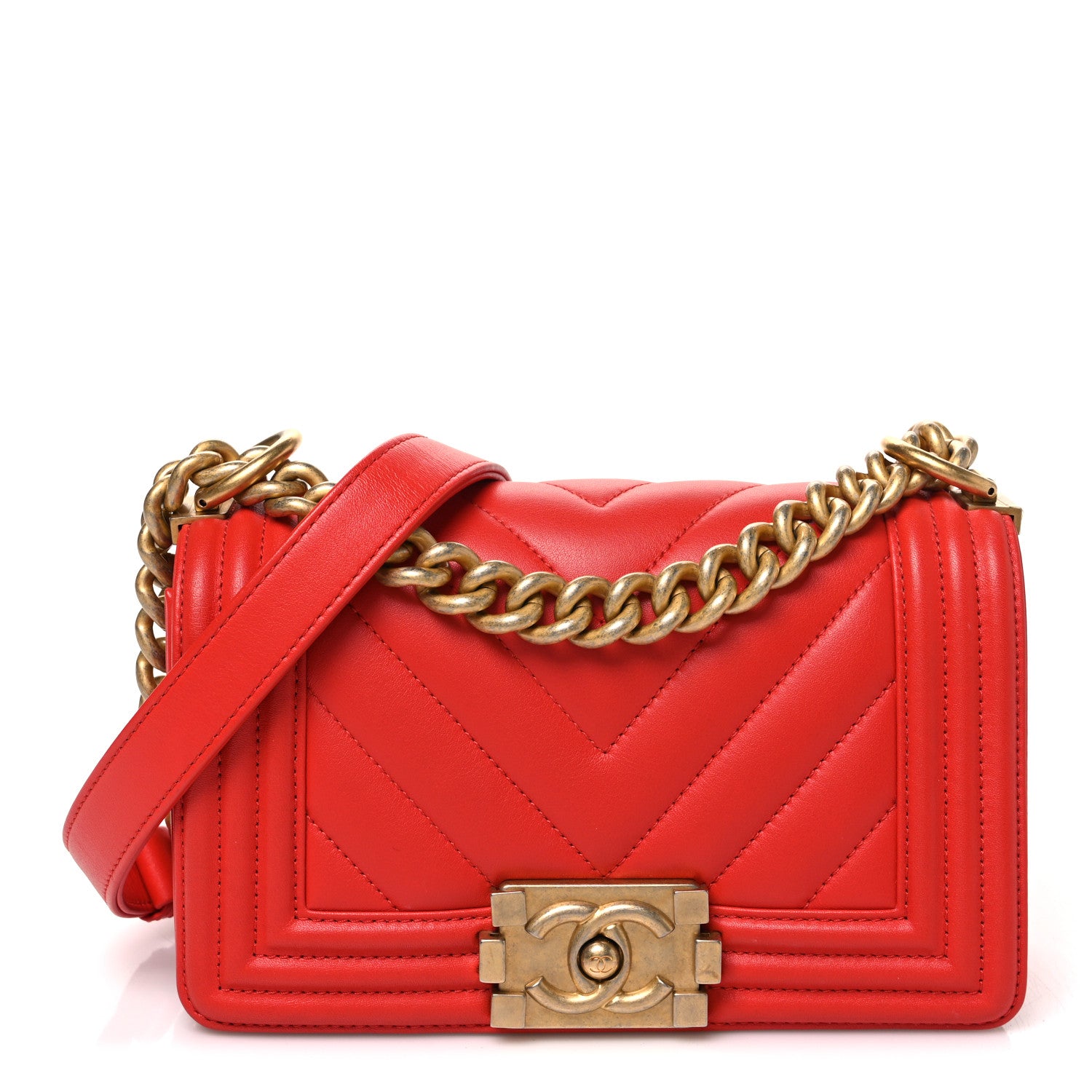 Chanel Calfskin Chevron Quilted Small Boy Flap Red 1 of 10