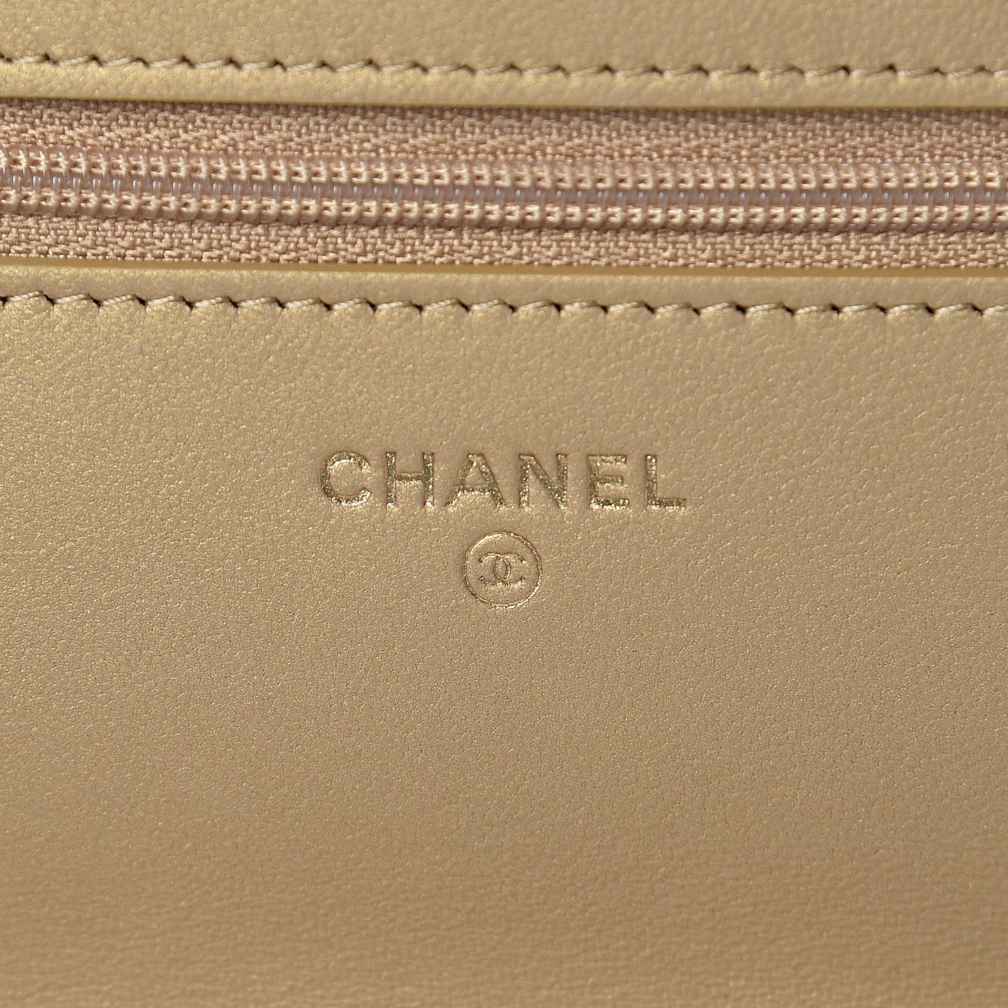 Metallic Lambskin Quilted Wallet On Chain WOC Gold