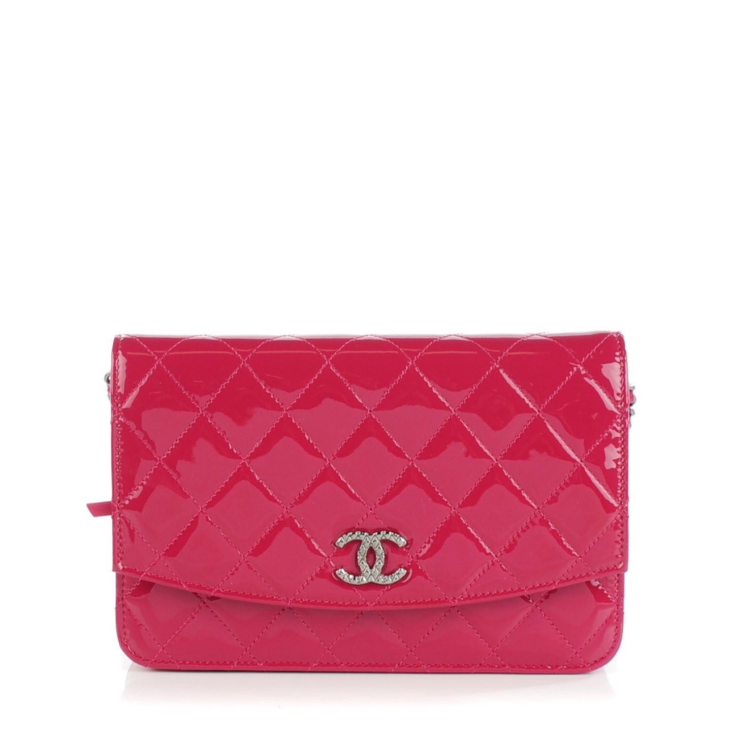 Patent Quilted Brilliant Wallet On Chain WOC Dark Pink