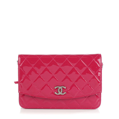 Chanel Patent Quilted Brilliant Wallet On Chain WOC Dark Pink 1 of 8