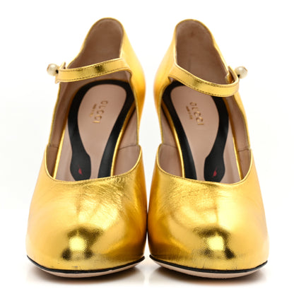 Gucci Metallic Malaga Kid Lesley Mary Jane Pumps 39.5 Gold 3 of 9