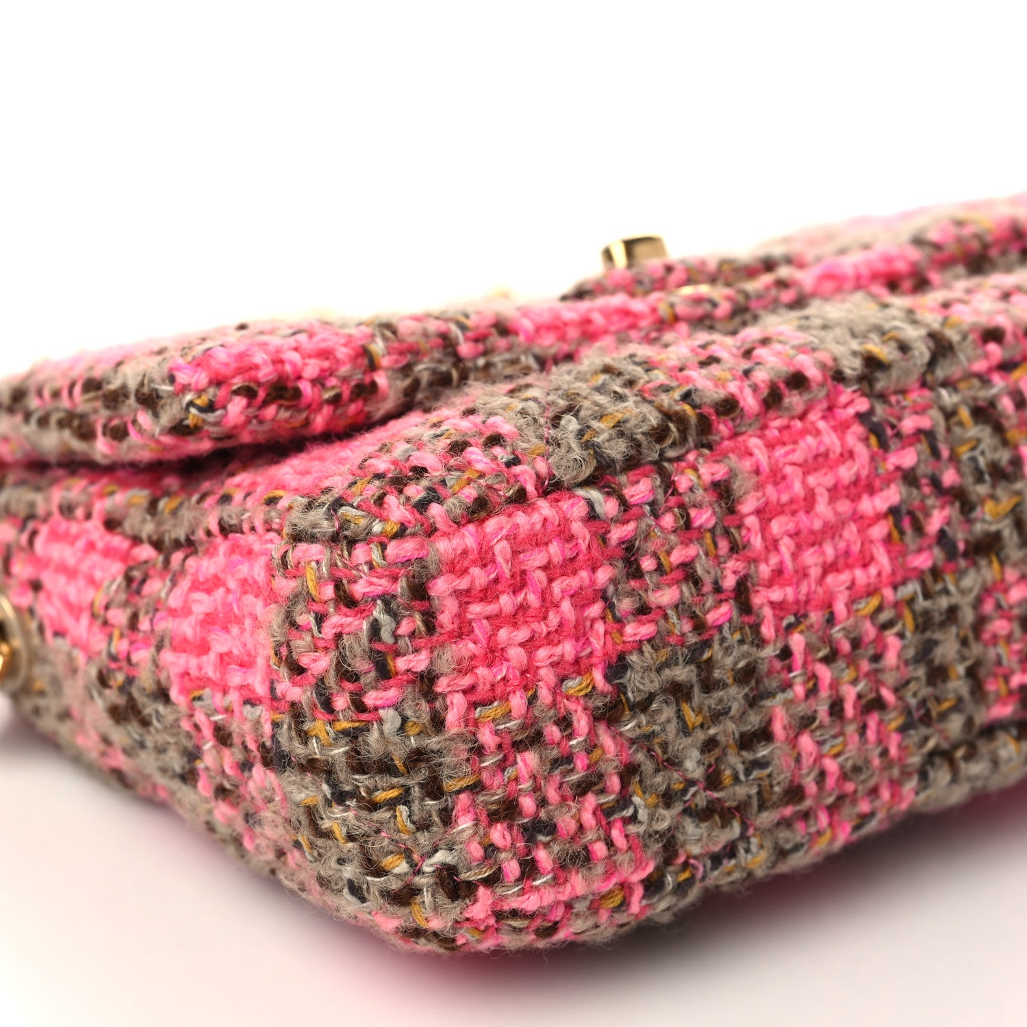 Chanel Wool Tweed Quilted Small Elegant Chain Flap Pink Brown 8 of 10