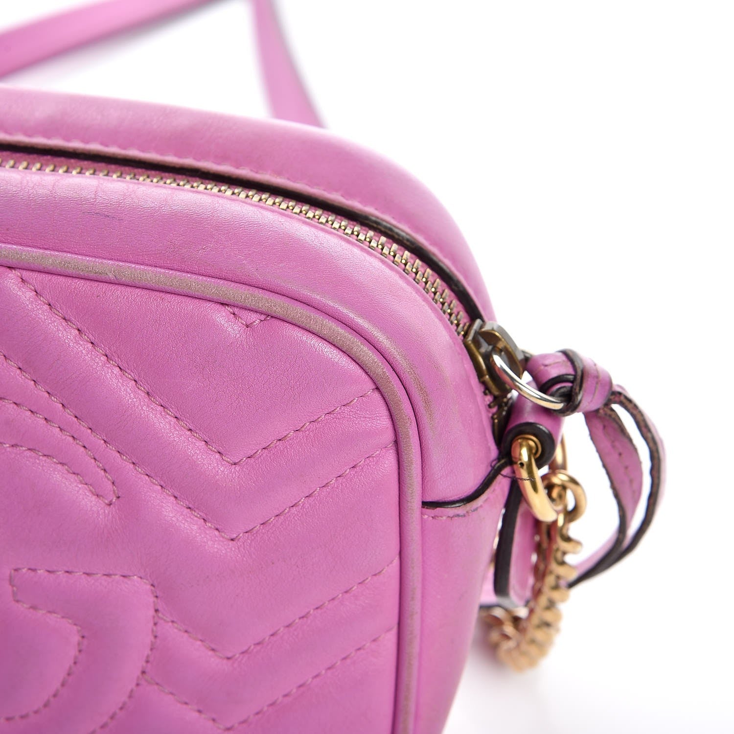 Gucci Calfskin Matelasse Mini GG Marmont Chain Shoulder Bag Candy Mousse 13 of 21