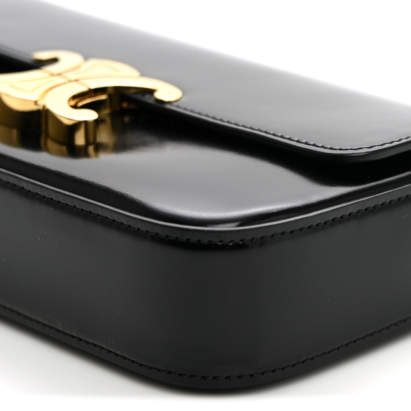 Shiny Calfskin Triomphe Chain Shoulder Bag Black