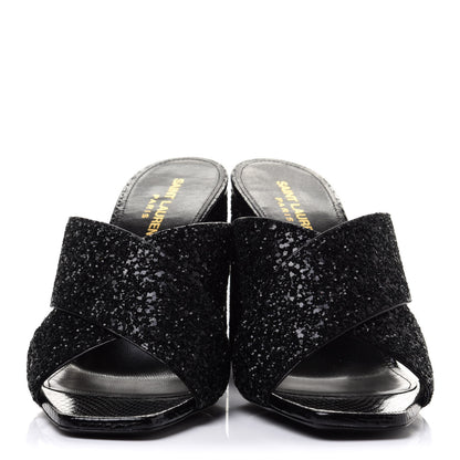 Saint Laurent Glitter LouLou 70 Mule Sandals 39.5 Black 2 of 9