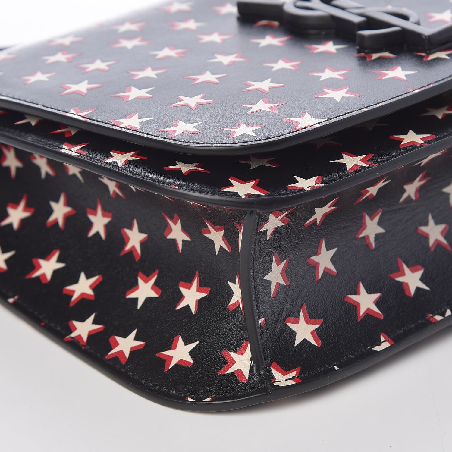 Saint Laurent Smooth Calfskin Star Print Small Spontini Saddle Bag Black Ivory Red 8 of 10
