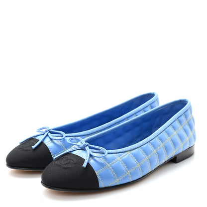 Chanel Lambskin Embroidered Grosgrain Cap Toe CC Ballerina Flats 39 Blue Yellow Black 4 of 9