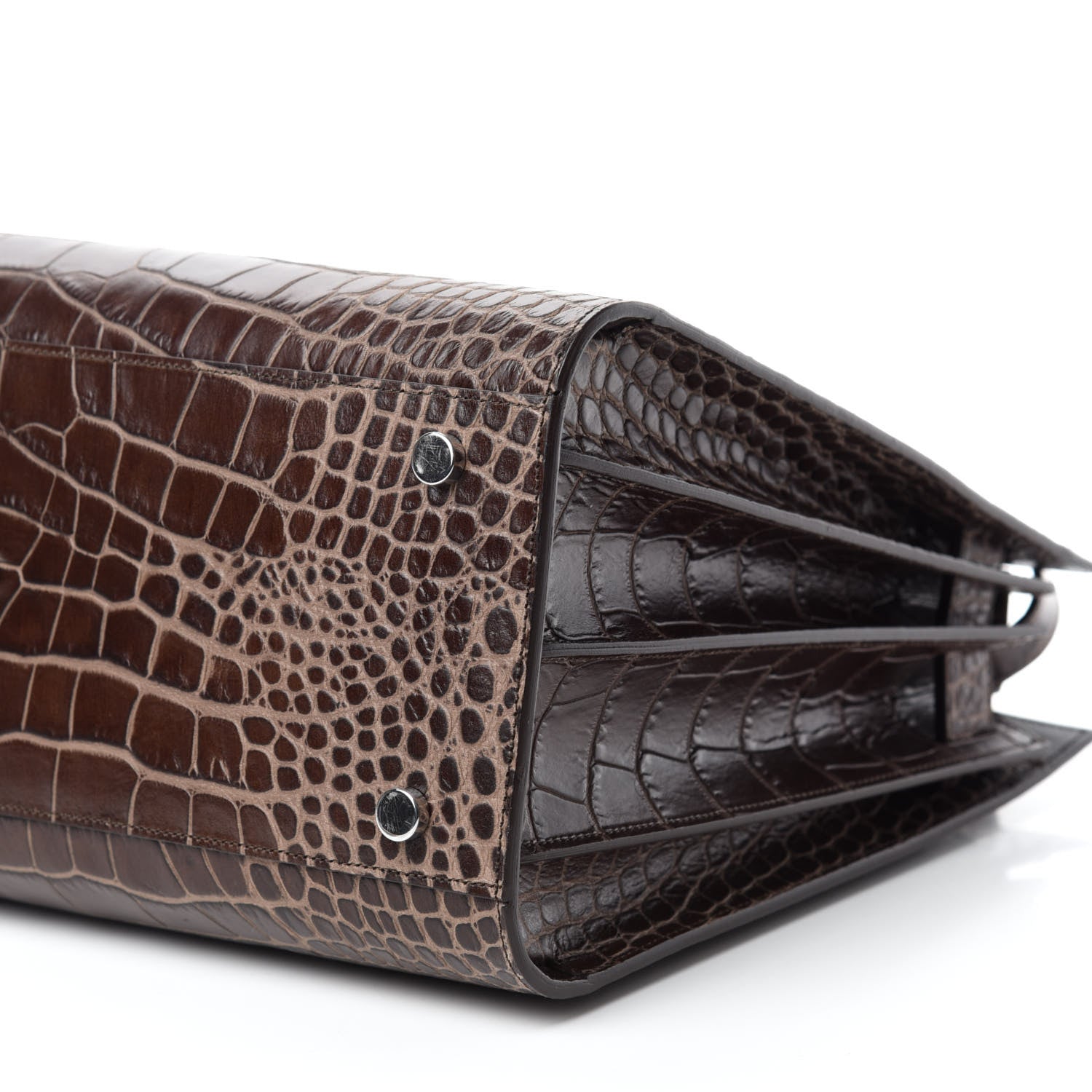 Saint Laurent Calfskin Crocodile Embossed Small Sac De Jour Brown 7 of 11