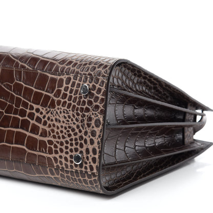 Saint Laurent Calfskin Crocodile Embossed Small Sac De Jour Brown 7 of 11