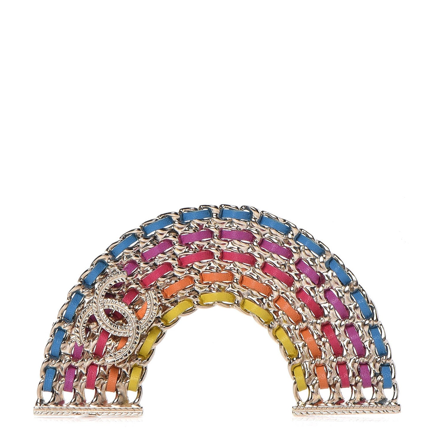 Lambskin Chain Rainbow CC Brooch Gold Multicolor