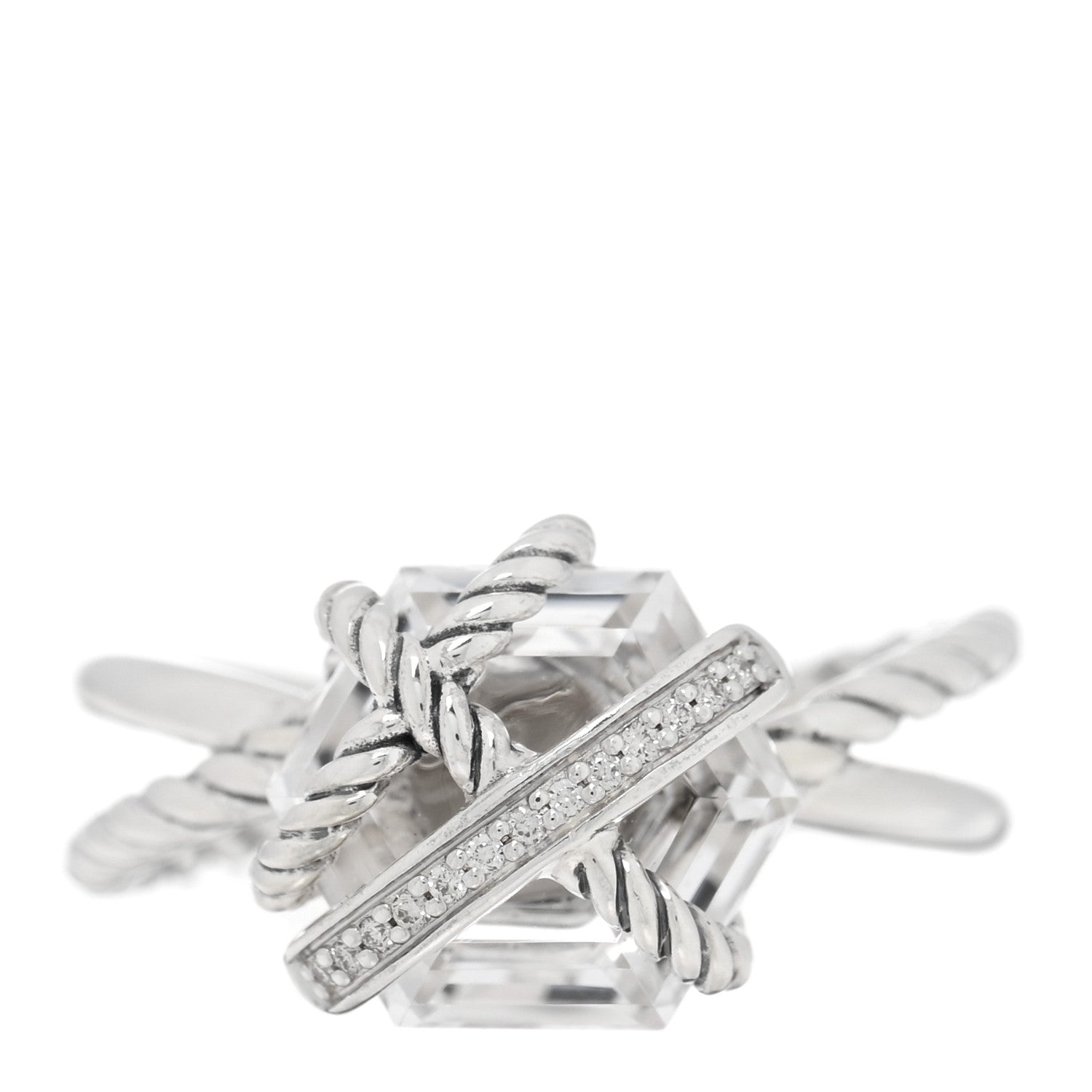 David Yurman Sterling Silver Diamond Rock Crystal 10mm Cable Wrap Ring 54 7 1 of 4