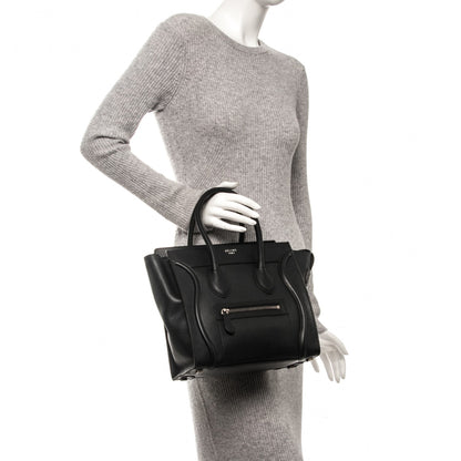 Celine Drummed Calfskin Micro Luggage Black 2 of 7