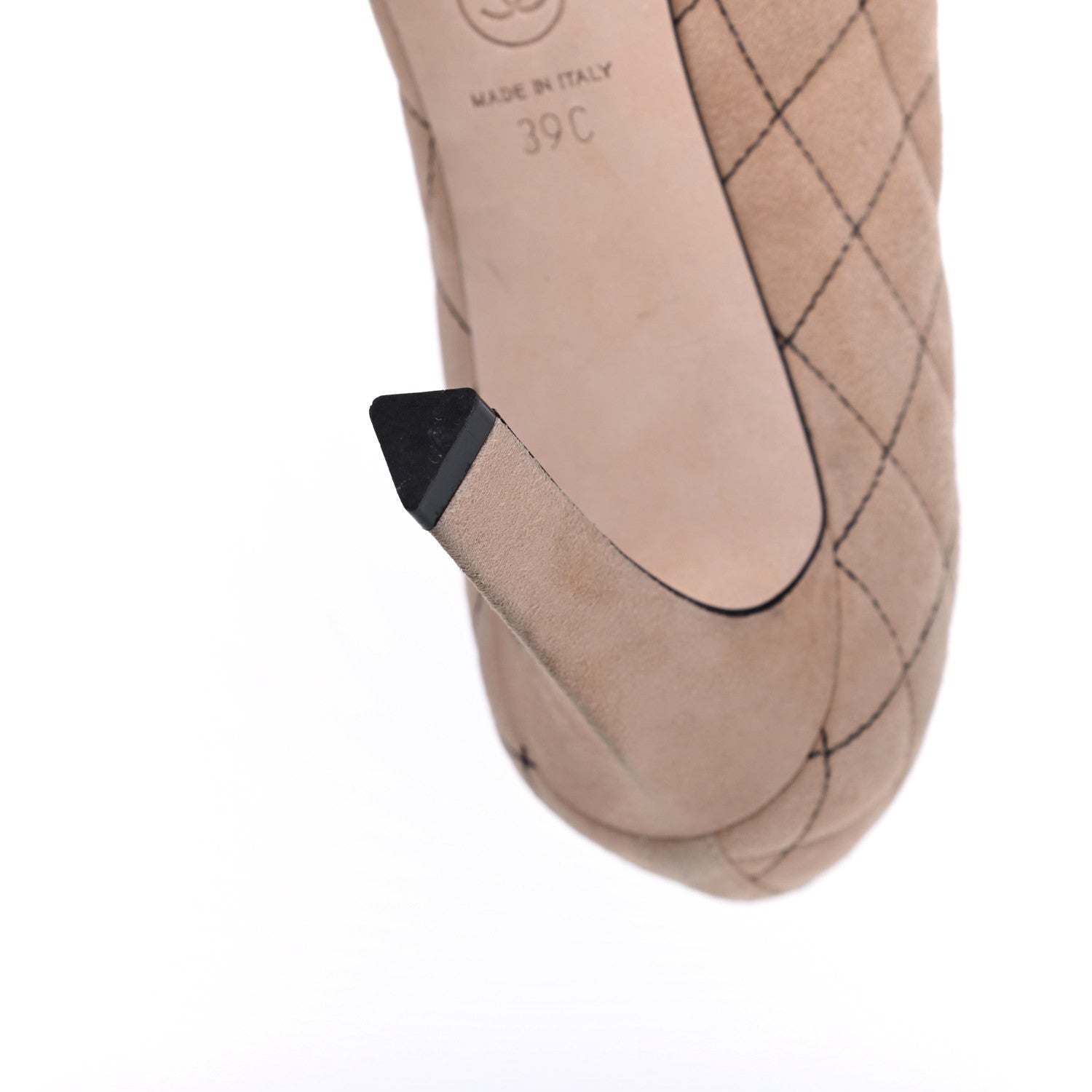 Chanel Suede Quilted Cap Toe Pumps 39 Beige Black 11 of 20